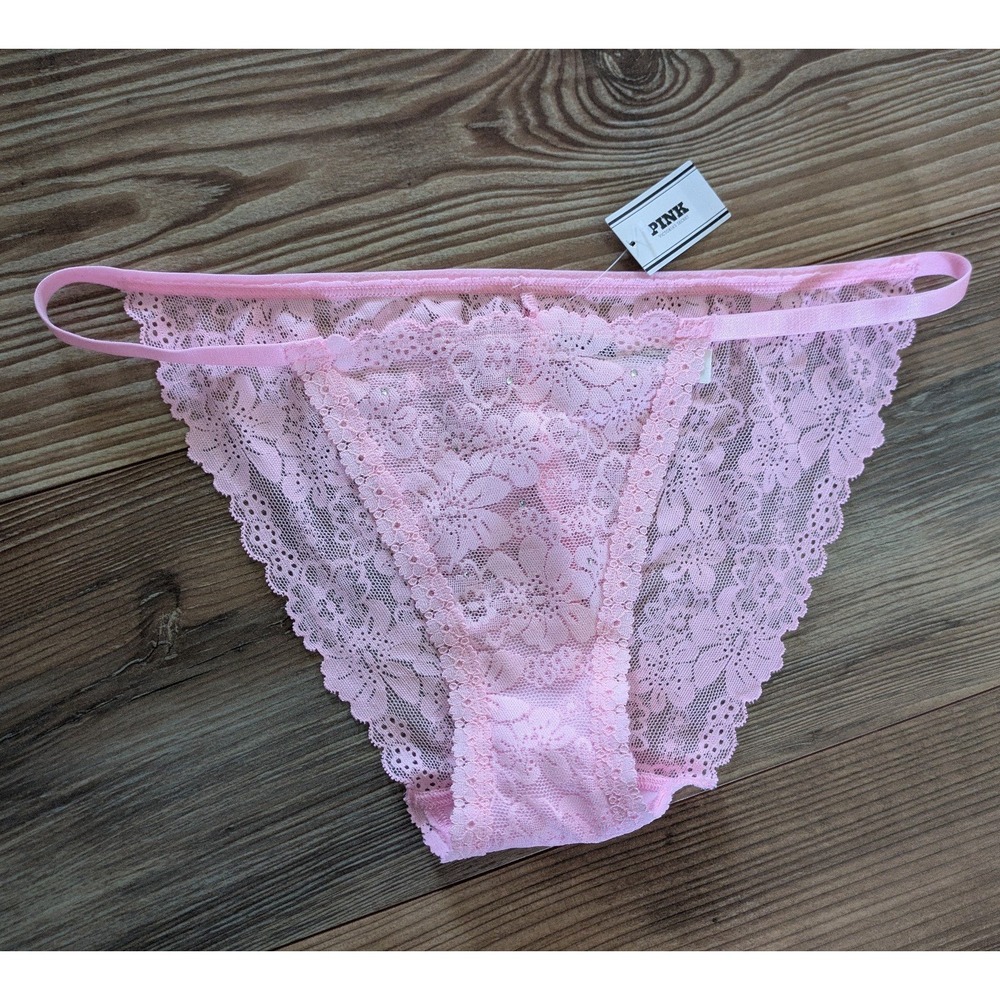 Victoria's Secret VS PINK Bling Lace String Bikini Panties Small NWT